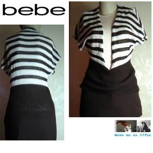 Bebe Black White Brown Knit Tunic Top Size XS
